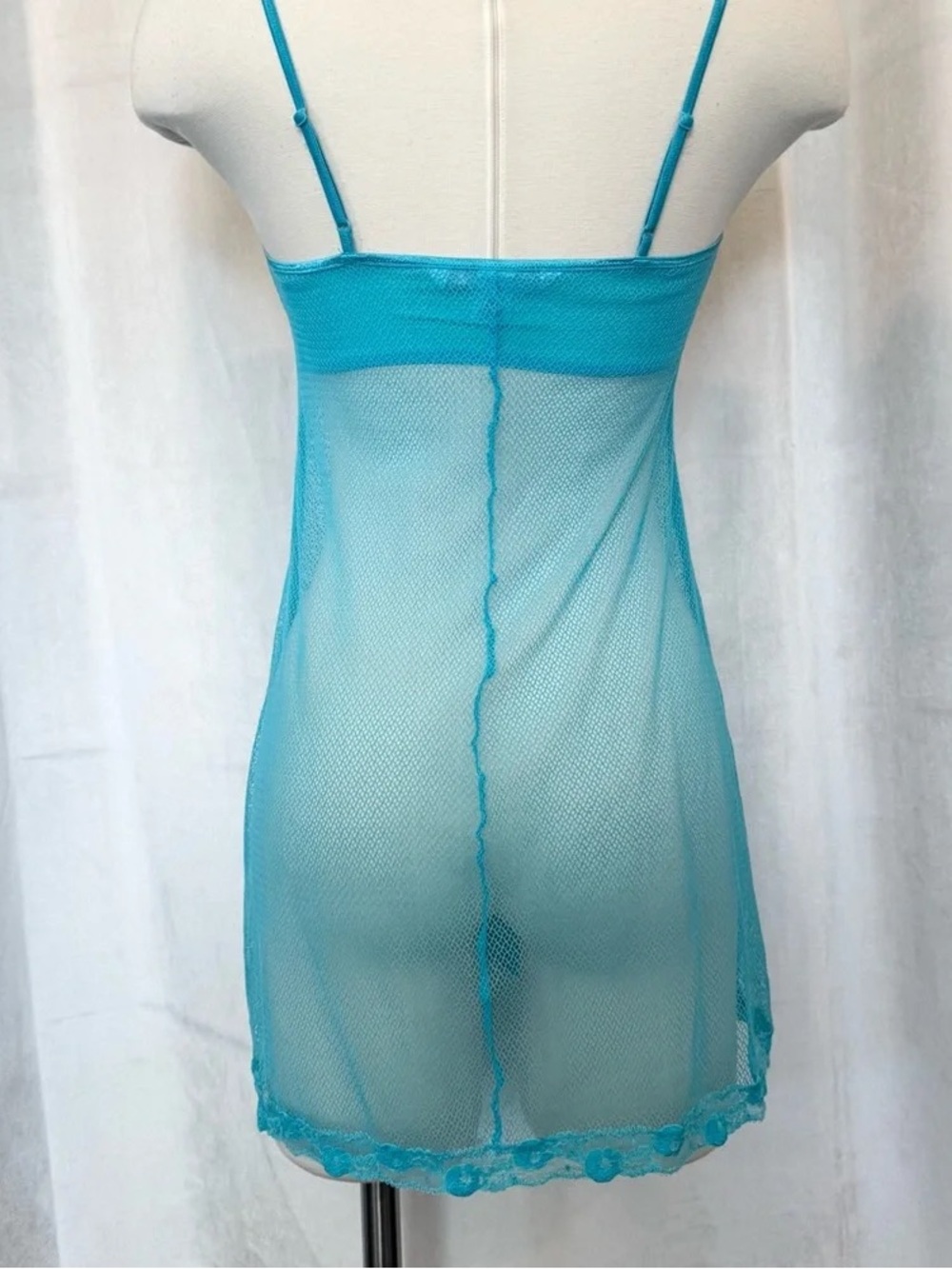 2003 Victoria's Secret Blue Fishnet Lace Dress Y2K Vintage - Picture 4 of 8